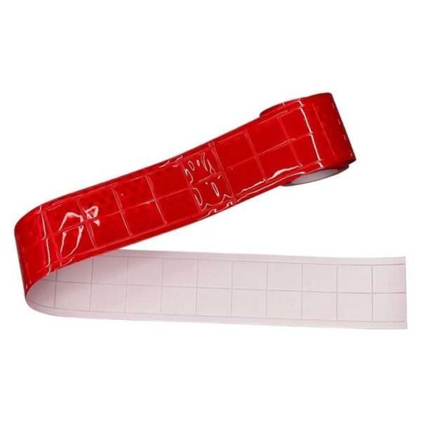 Red PVC reflective tape opened to show face and reverse