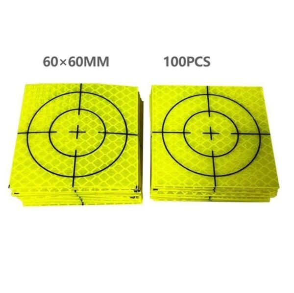 60 by 60 mm yellow reflective survey targets in pictured 100 piece stacks