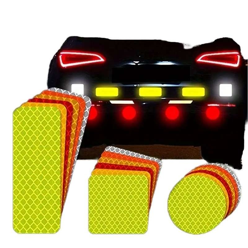 Round and rectangular reflective stickers with vehicle placement illustration