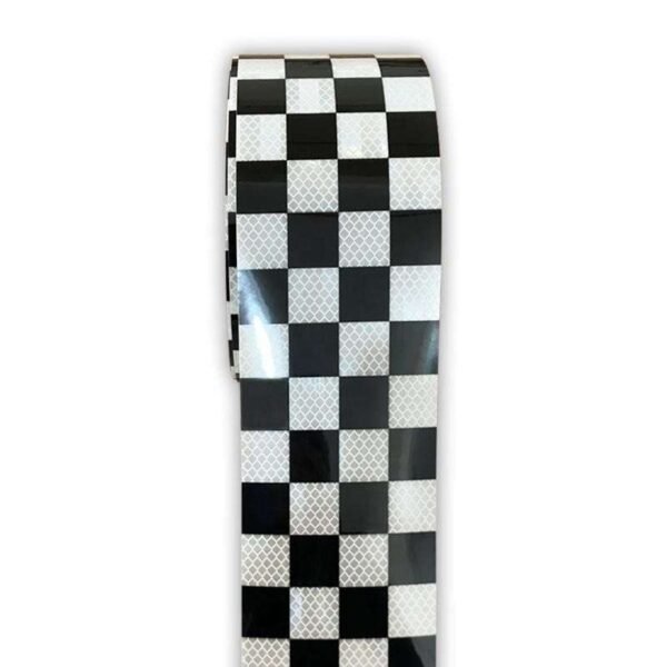 Front view of continuous black and white checkerboard reflective tape