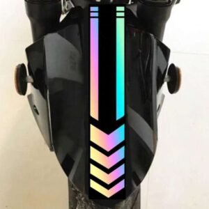 Alternative multicolor arrow decal appearance on a motorcycle fender