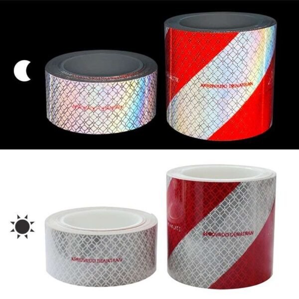 Illustrative ambient and directed-light comparison of red and white diagonal tape rolls