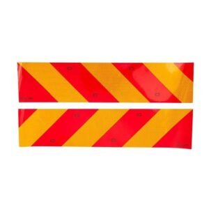 Paired red and yellow diagonal rear marking plates