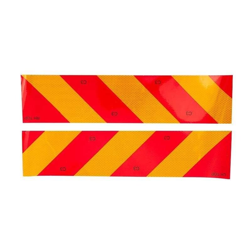 Paired red and yellow diagonal rear marking plates