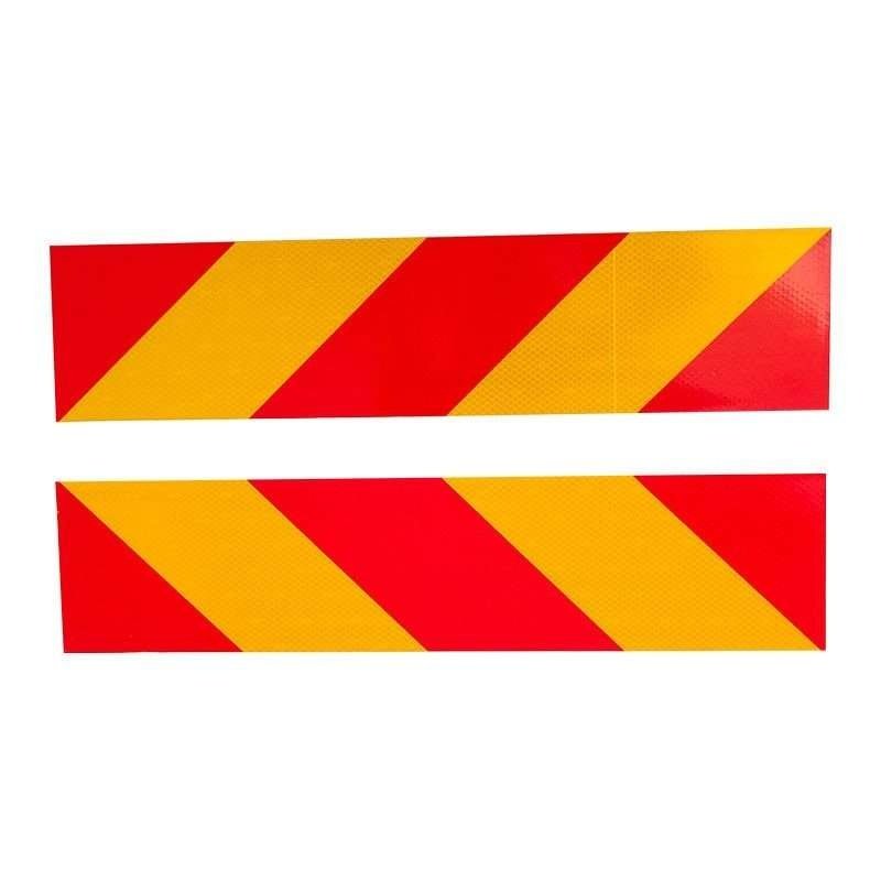 Horizontal pair of diagonal red and yellow reflective vehicle marker panels