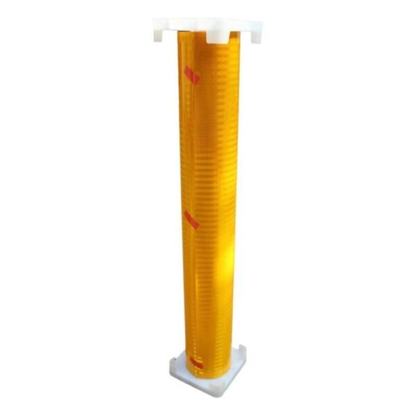 Front view of a yellow reflective roll with protective supports