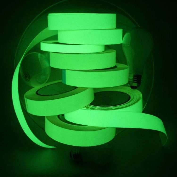 Narrow green photoluminescent tape rolls and strips